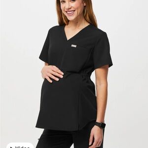 Black V-Neck Maternity Figs Scrub Women's Top